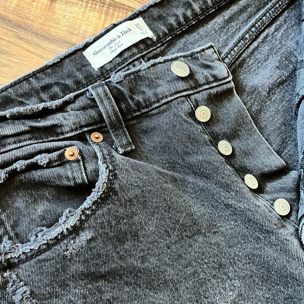Abercrombie & Fitch Washed Black High-Rise Button-Fly Dad Jeans